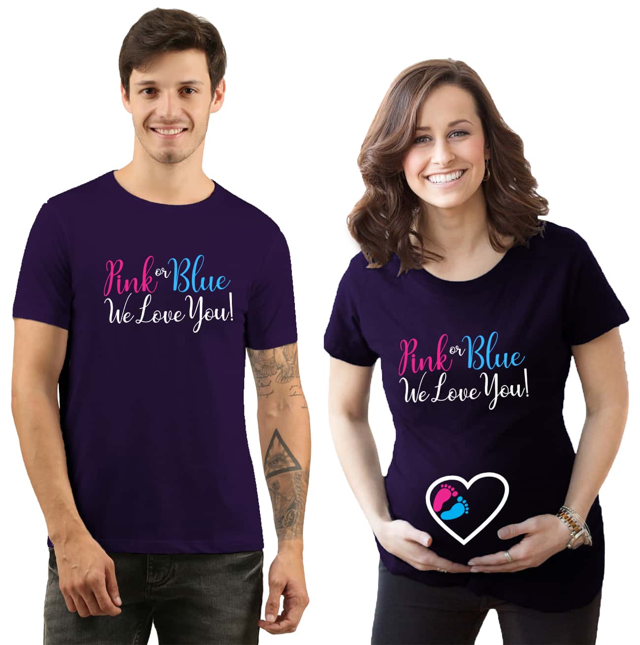 Pink or Blue We Love You Maternity Couple TShirts Online