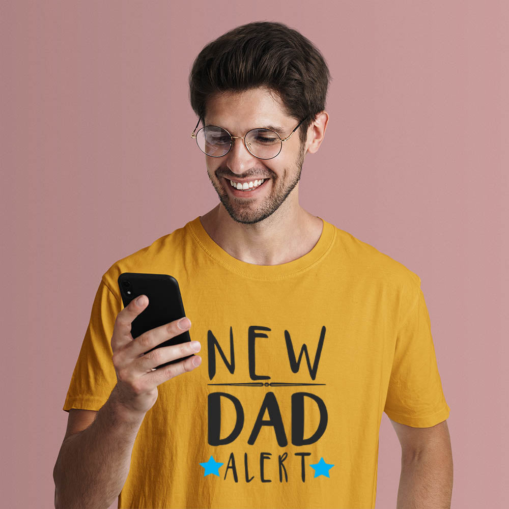 jopo New dad alert men tshirt celebration mode mustard