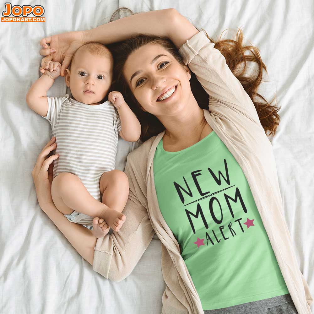 jopo New mom alert women tshirt celebration mode mint green