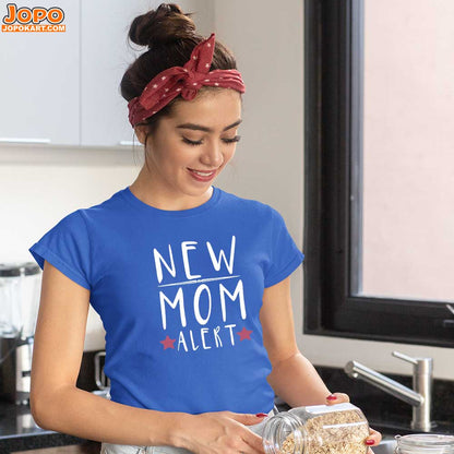 jopo New mom alert women tshirt celebration mode royal blue