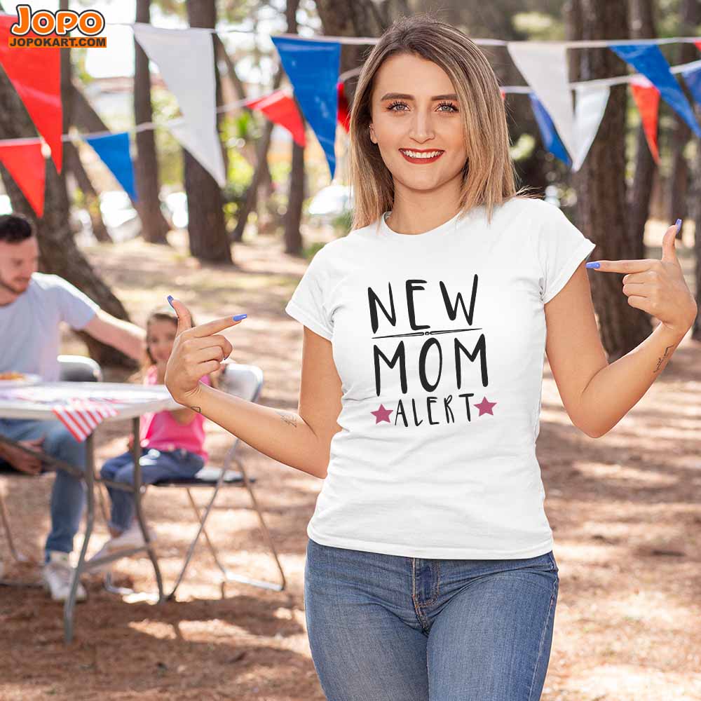 jopo New mom alert women tshirt celebration mode White