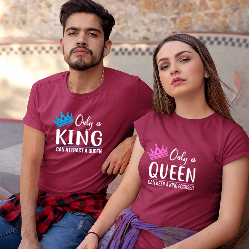 cotton couple dress t shirt couple t shirt on myntra t shirt print for couples  maroon