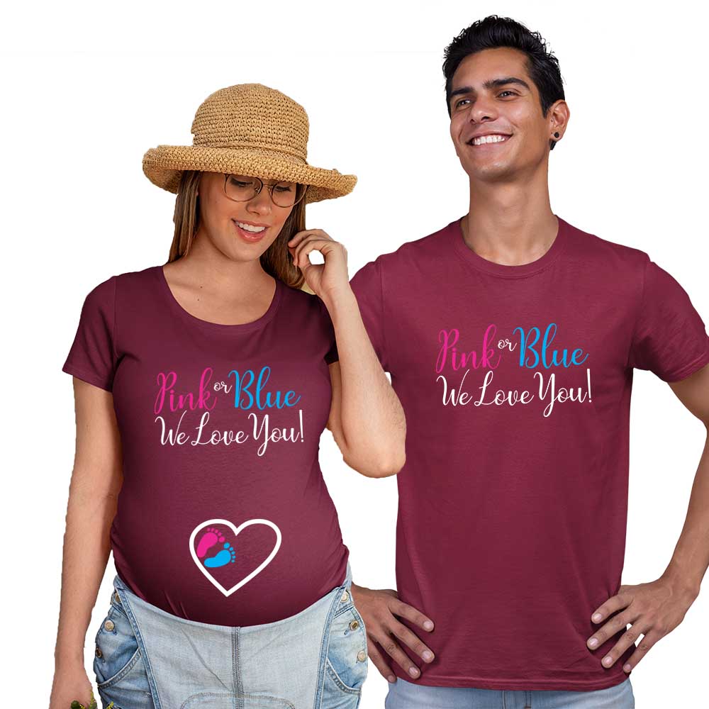 pink or blue maternity couple maroon