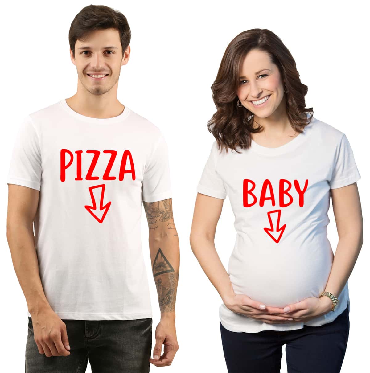 maternity couple pizza white