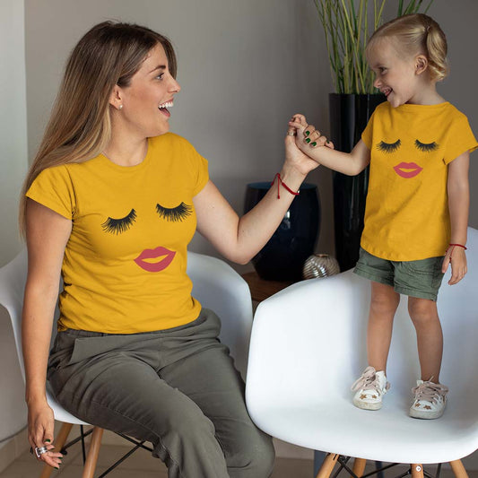 jopo pout eyes mom daughter combo matching dresses mustard