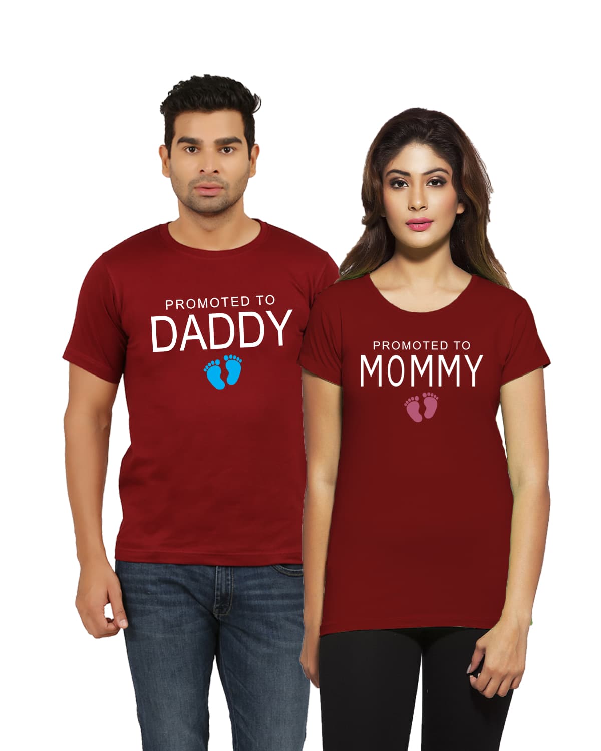 promted to mommy daddy new maternity couple tshirt maroon