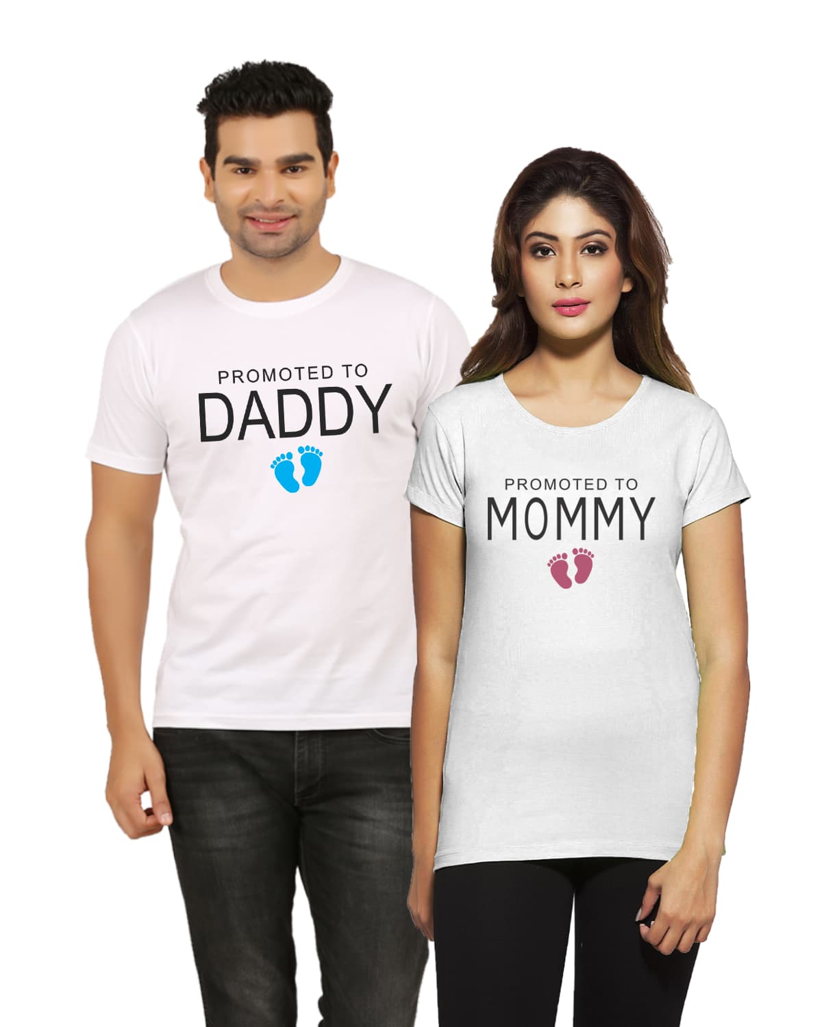 promted to mommy daddy new maternity couple tshirt white