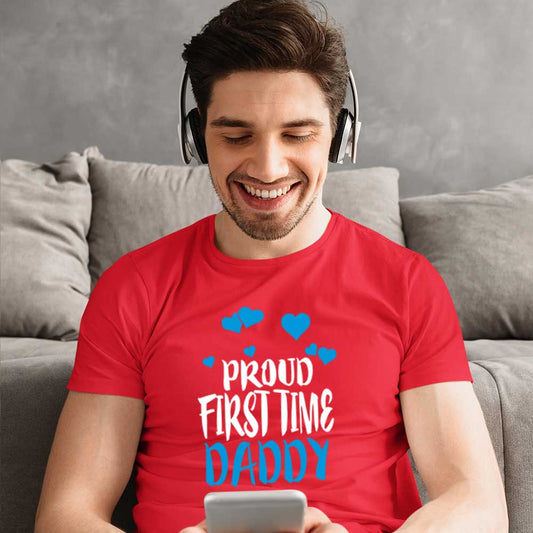 jopo proud first time daddy men tshirt celebration mode red