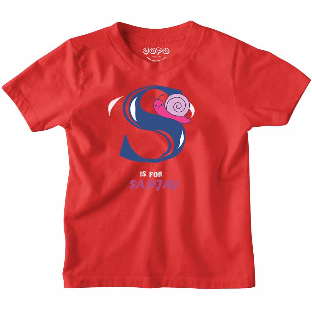 Kid's Alphabet 'S for Sanjay' name Multicolor T-shirt/Romper