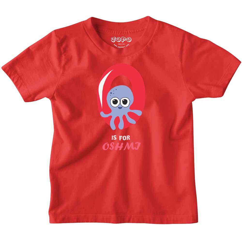 Kid's Alphabet 'O for Oshmj' name Multicolor T-shirt/Romper