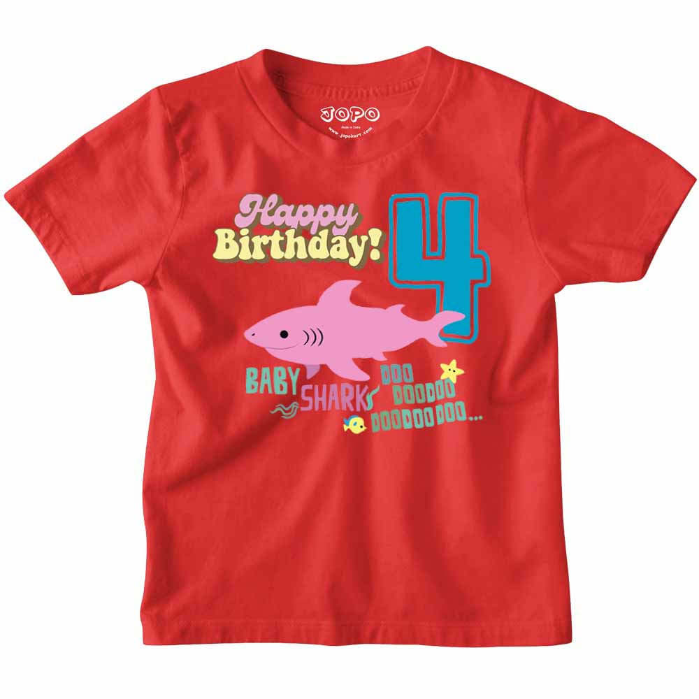 Shark Designed 4th Birthday kids T-shirt/Romper