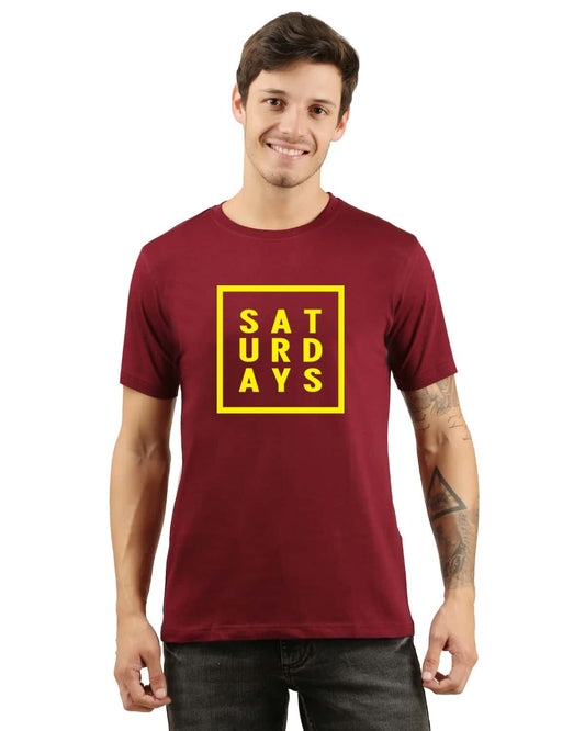 Satuurday printed tshirt men round neck maroon