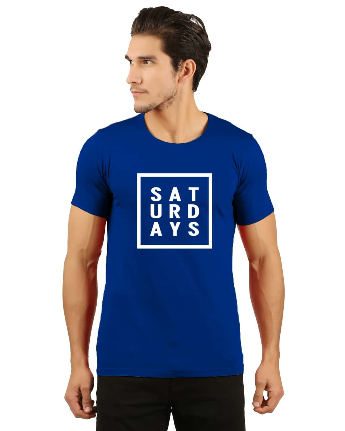 Satuurday printed tshirt men round neck royal blue