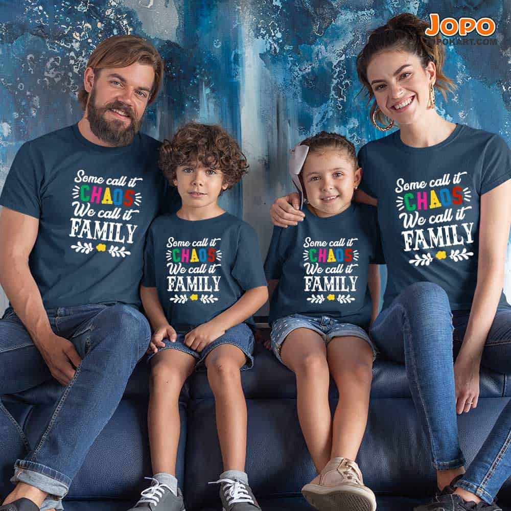 navy cotton Funny Matching Family Combo Tshirts Chaos Family