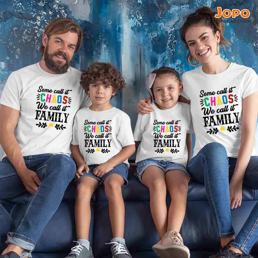 Funny Matching Family Combo Tshirts Chaos Family white cotton