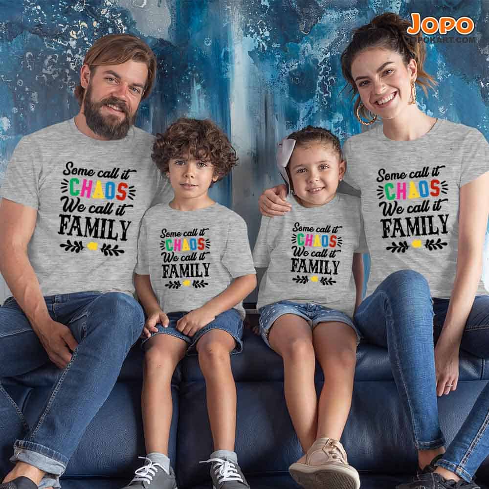Funny Matching Family Combo Tshirts Chaos Family grey cotton