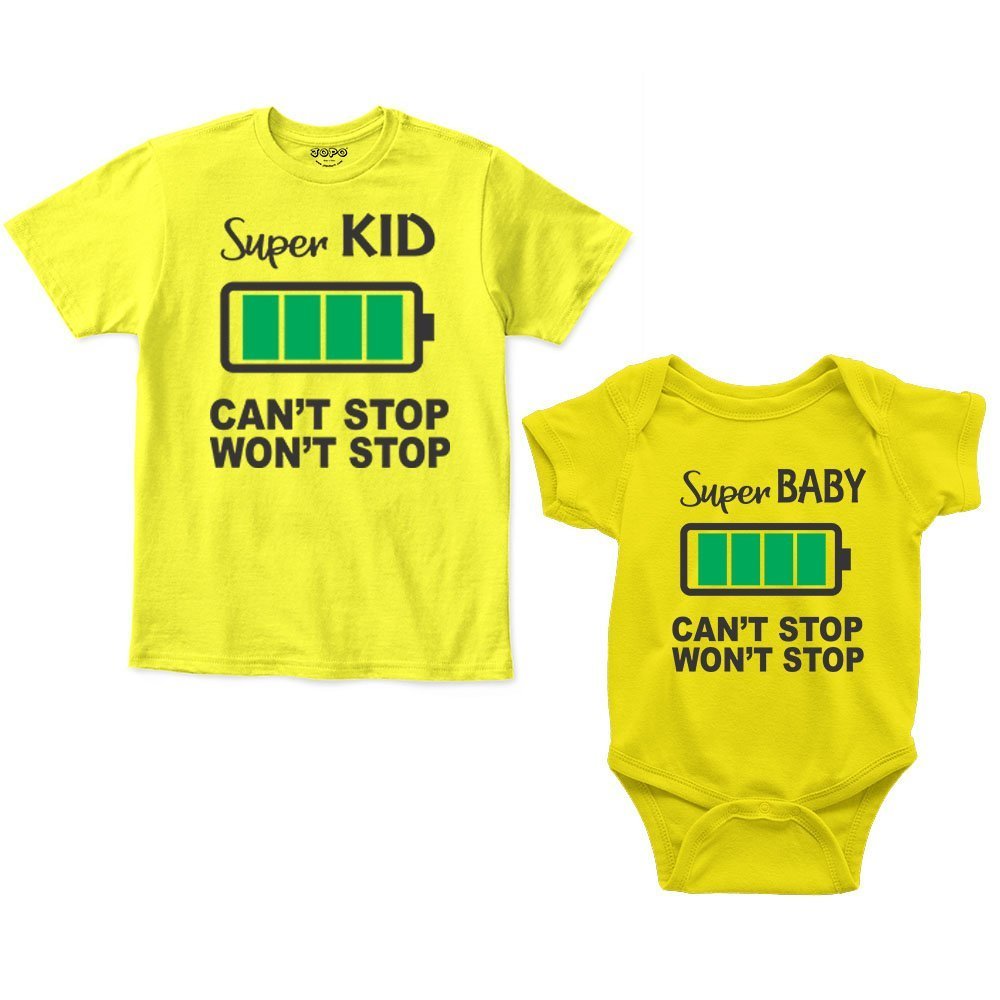super kid baby Sibling yellow