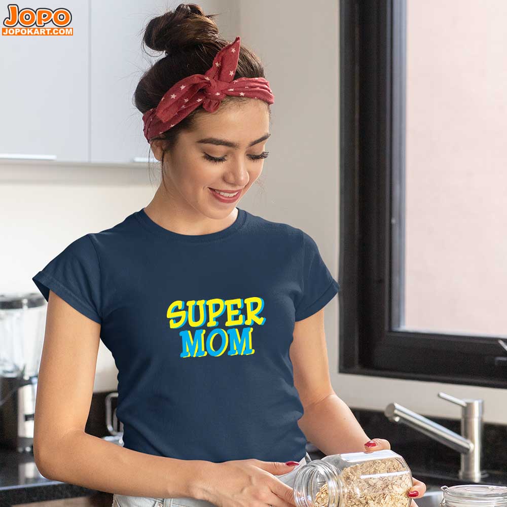 jopo Super mom women tshirt celebration mode navy