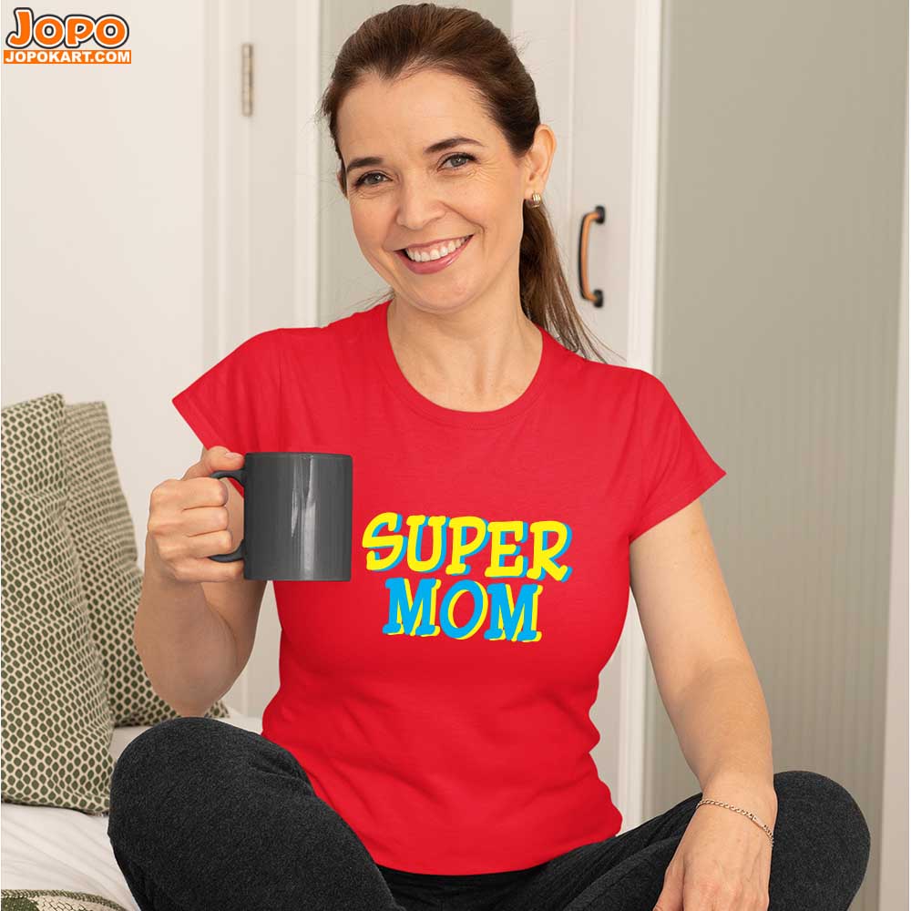jopo Super mom women tshirt celebration mode red
