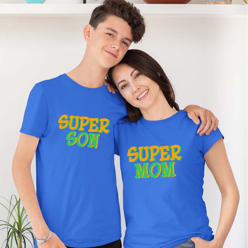 mom and son matching outfits online shopping india formal same tshirt best together fav smily women with son mother's boy mommy favorite Super mom super son royal blue