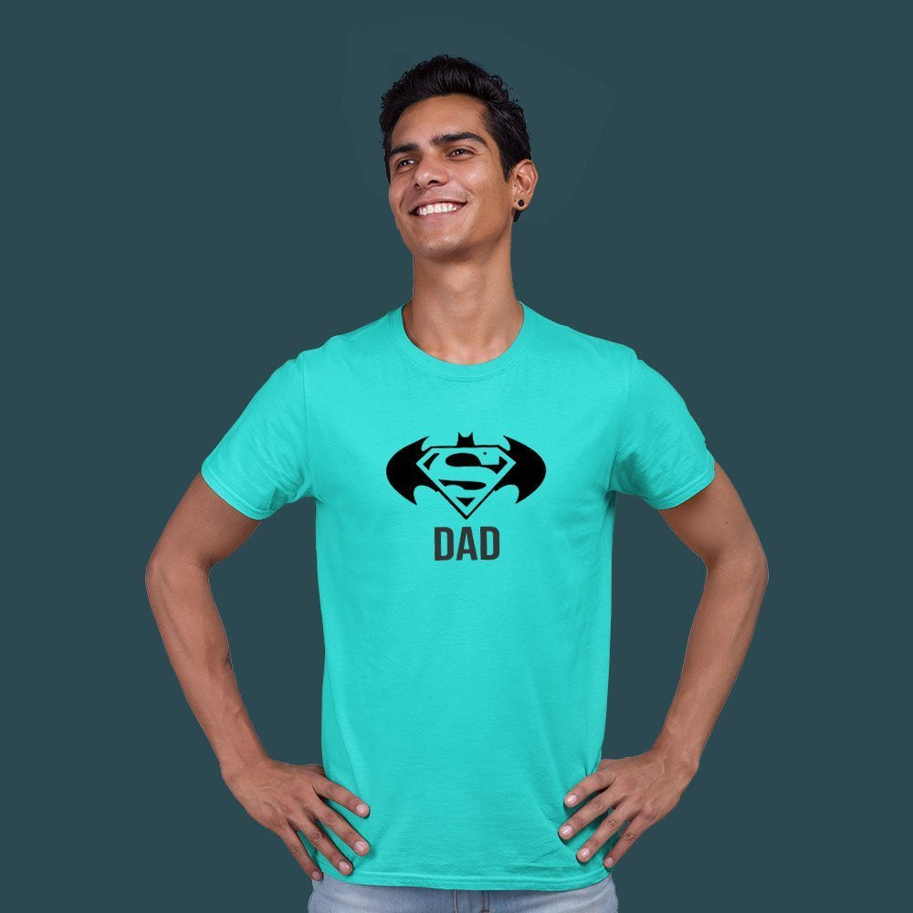 jopo dad Superman badman men tshirt celebration mode aqua blue