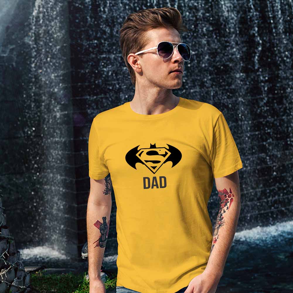 jopo dad Superman badman men tshirt celebration mode mustard