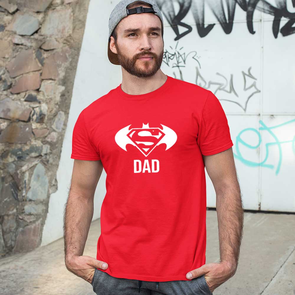 jopo dad Superman badman men tshirt celebration mode red