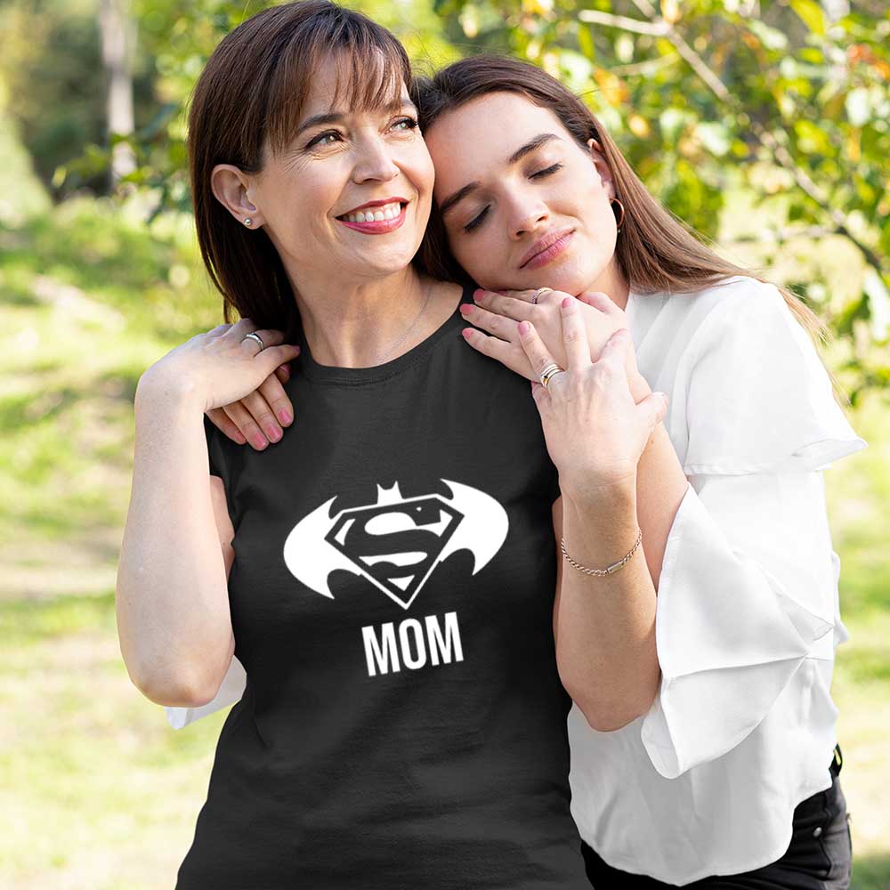 jopo Superman batman mom women tshirt celebration mode black