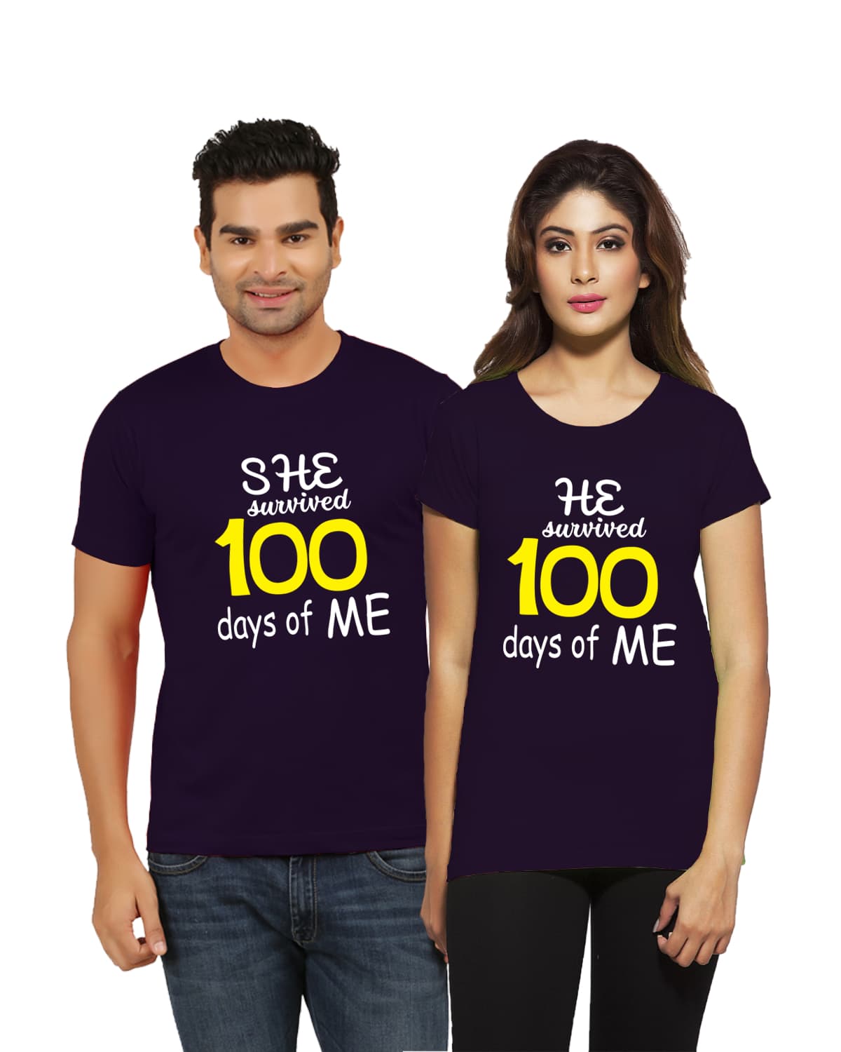 100 Day Anniversary couple tshirts maroon