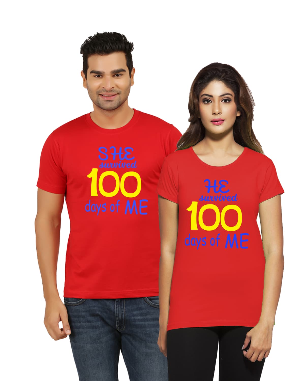100 Day Anniversary couple tshirts red