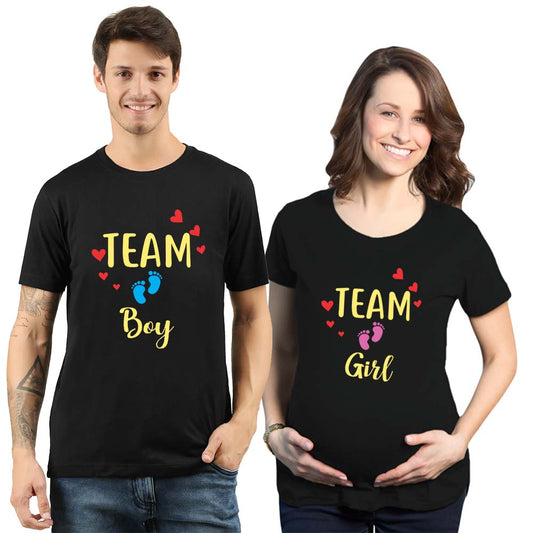 jopo team boy girl maternity announcement matching couples tshirts Black