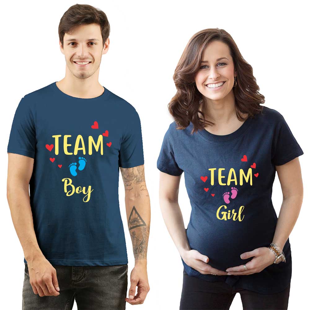 jopo team boy girl maternity announcement matching couples tshirts Navy