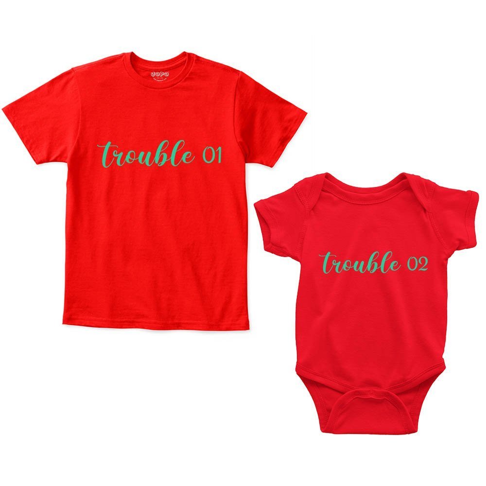 trouble romper with tshirt Red