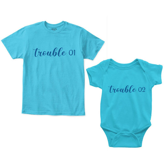 trouble romper with tshirt blue