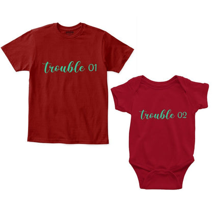 trouble romper with tshirt maroon