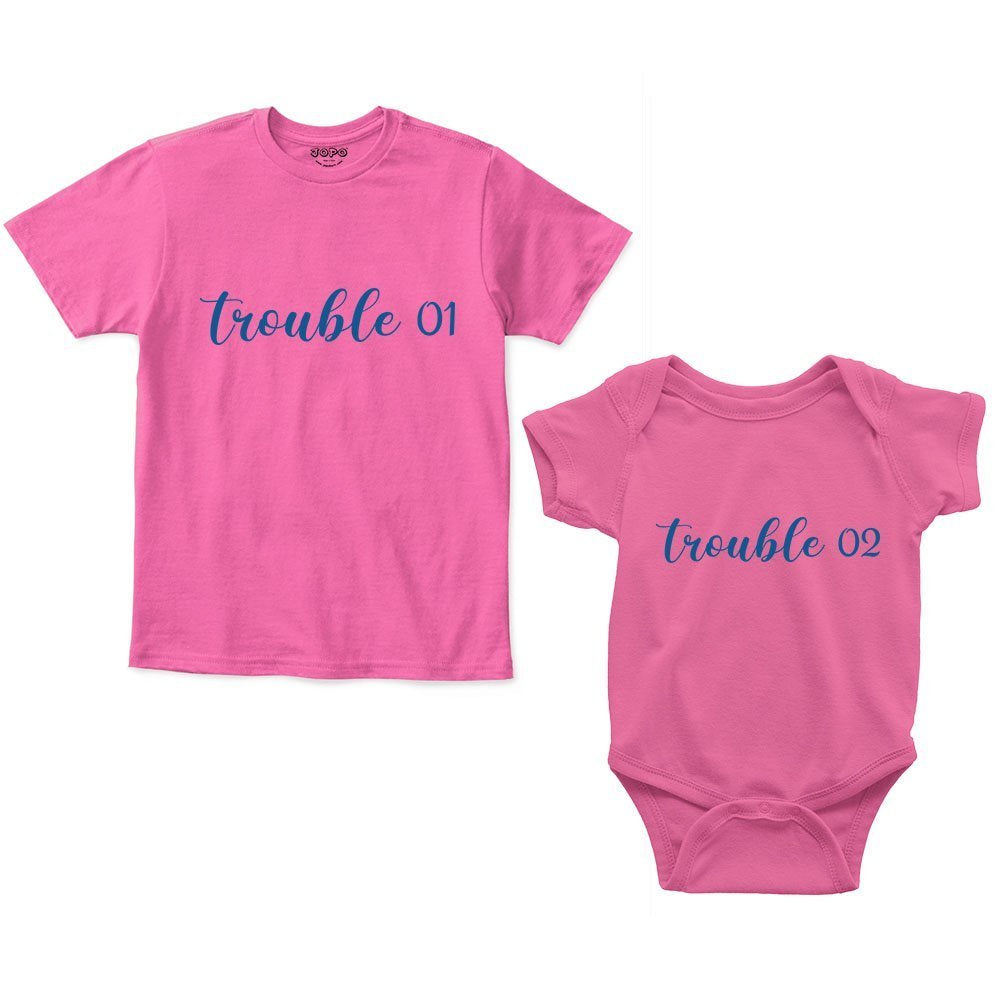 trouble romper with tshirt pink