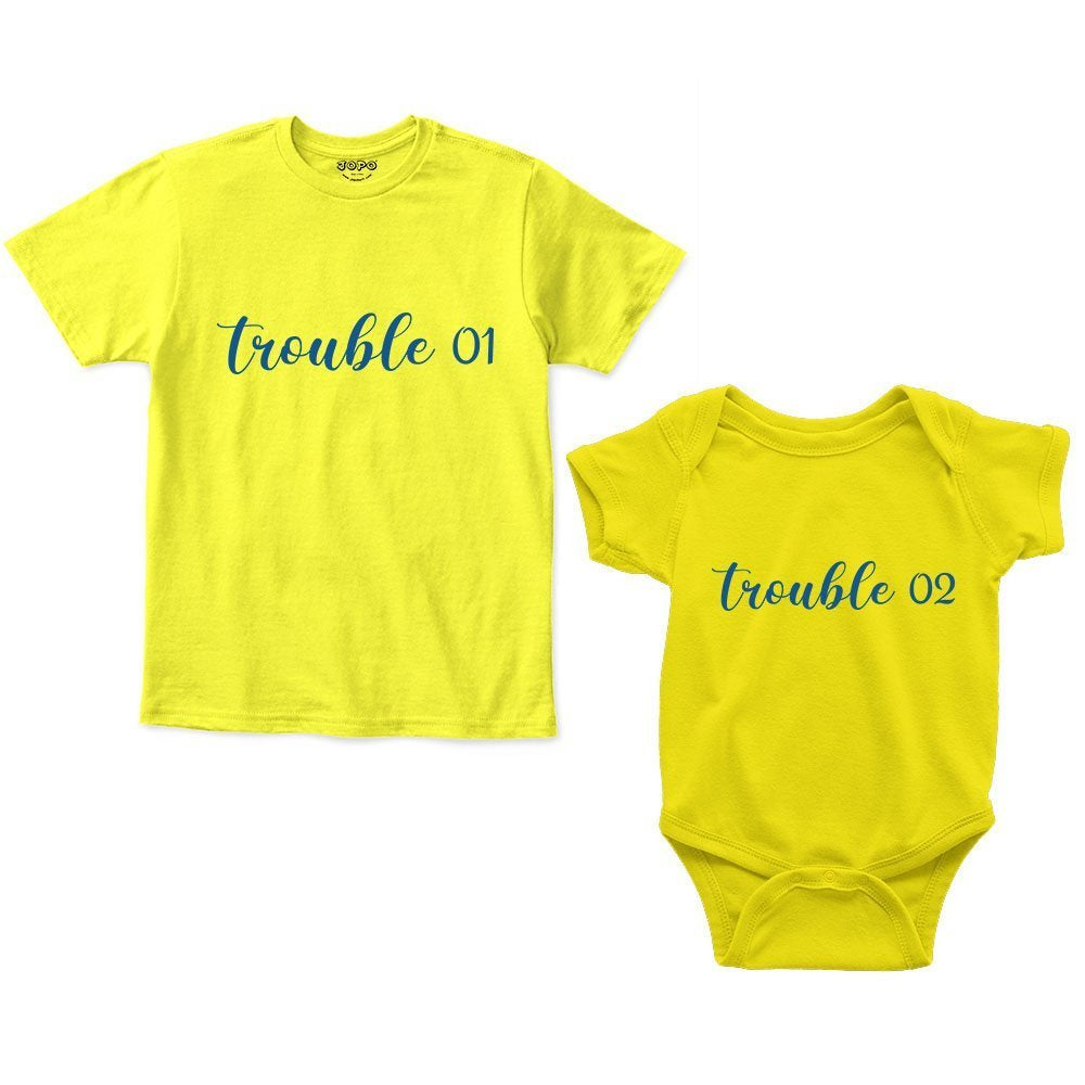 trouble romper with tshirt yellow
