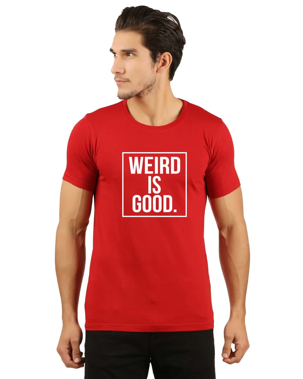 weird is good printed tshirt men jopo biowash cotton red