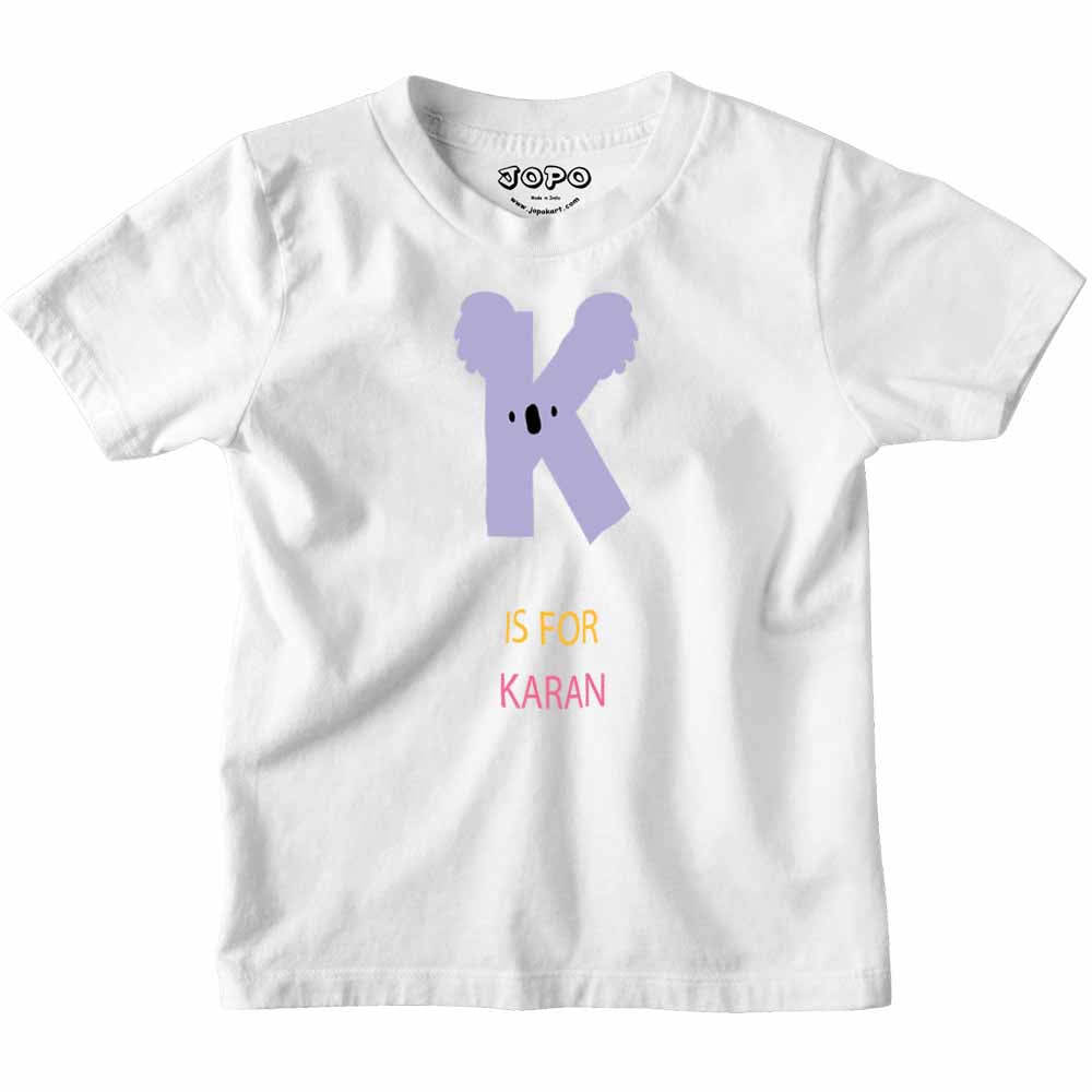 Kid's Alphabet 'K for Karan' name Multicolor T-shirt/Romper