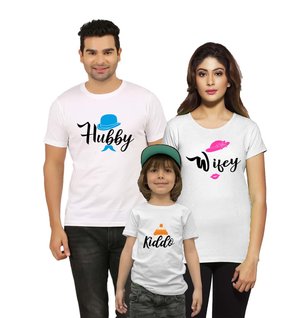 Hubby Wifey Kidoo Family Matching T-Shirts white
