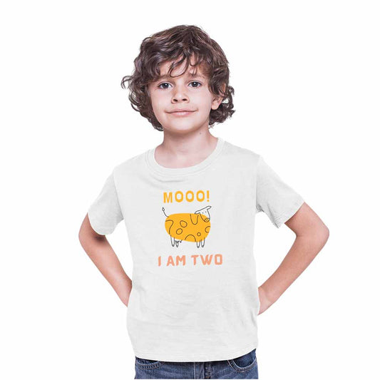 Mooo I Am Two Birthday Theme Kids T-shirt