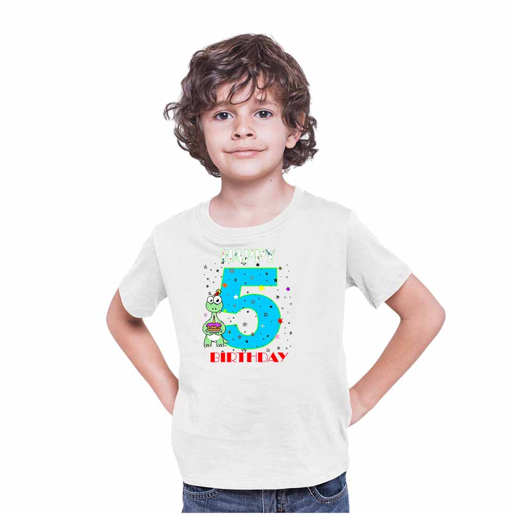 Dino Designed 5th Birthday Theme Kids T-shirt