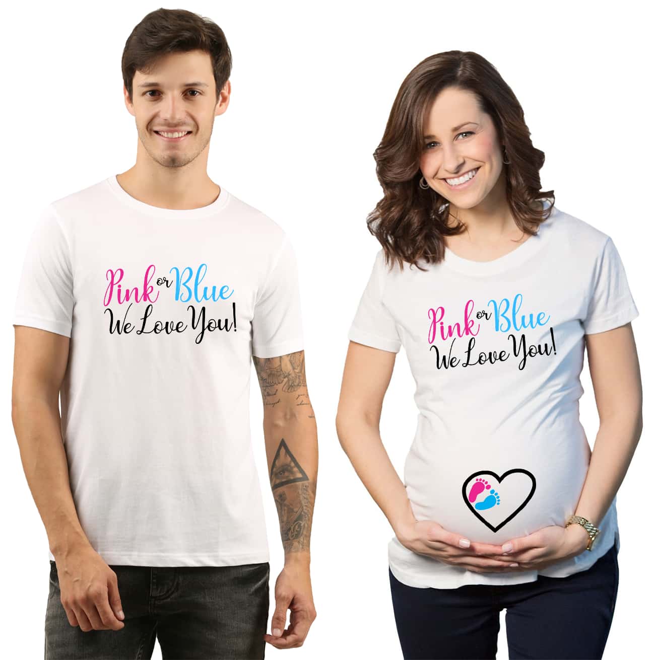Pink or Blue We Love You Maternity Couple TShirts Online