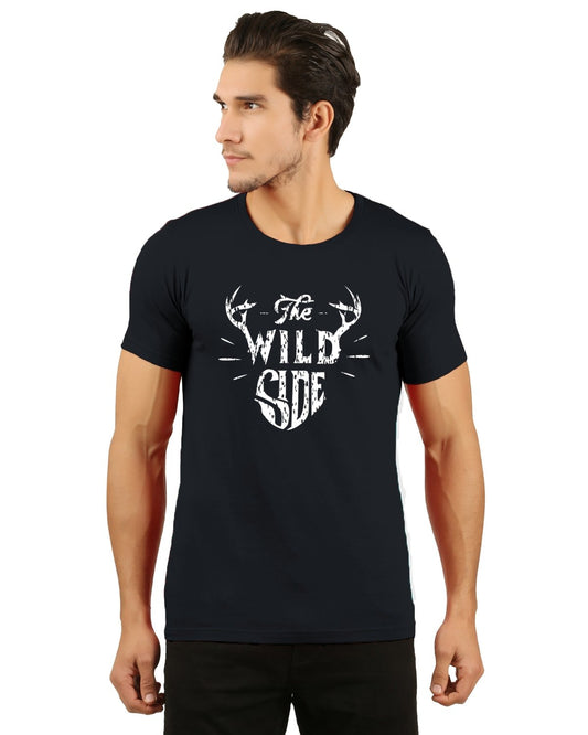 Black tshirt wild side round neck jopo