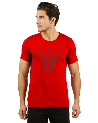 Red round neck wild side biowash cotton tshirt men