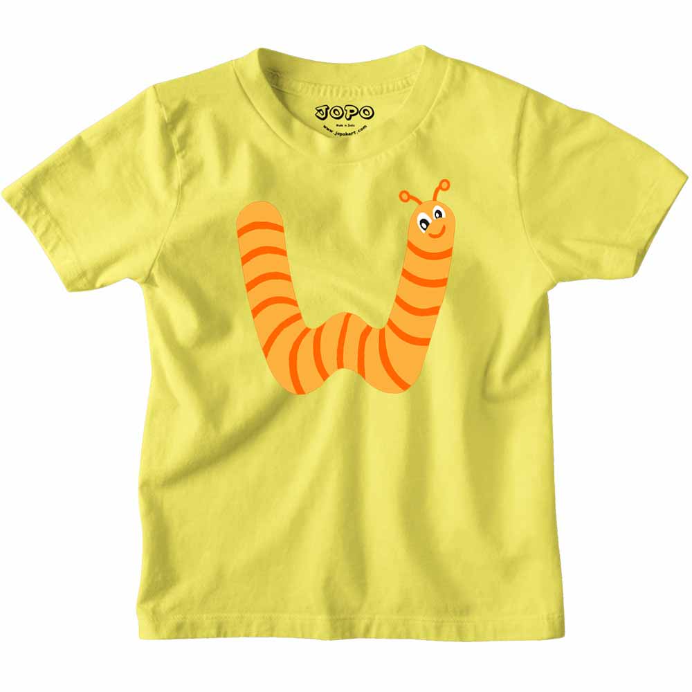 Kid's Alphabet W Worm Design Multicolor T-shirt/Romper