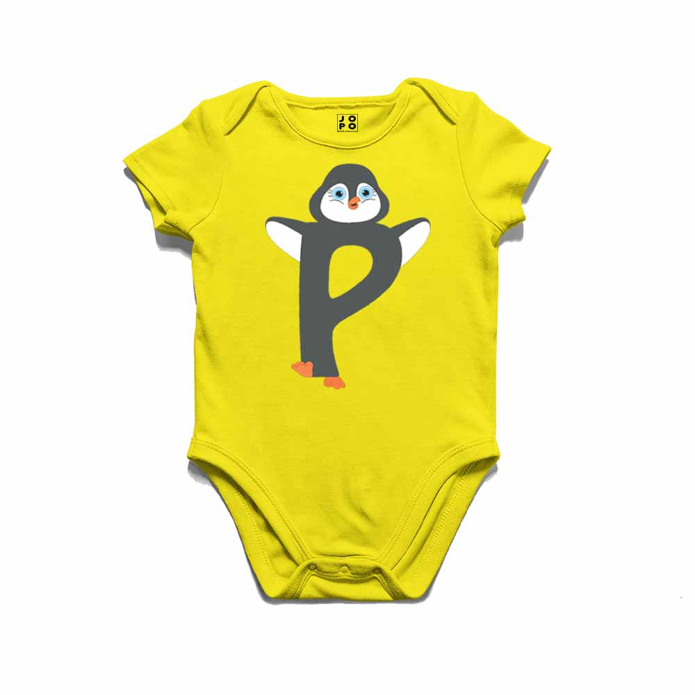 Kid's Alphabet P penguin Design Multicolor T-shirt/Romper