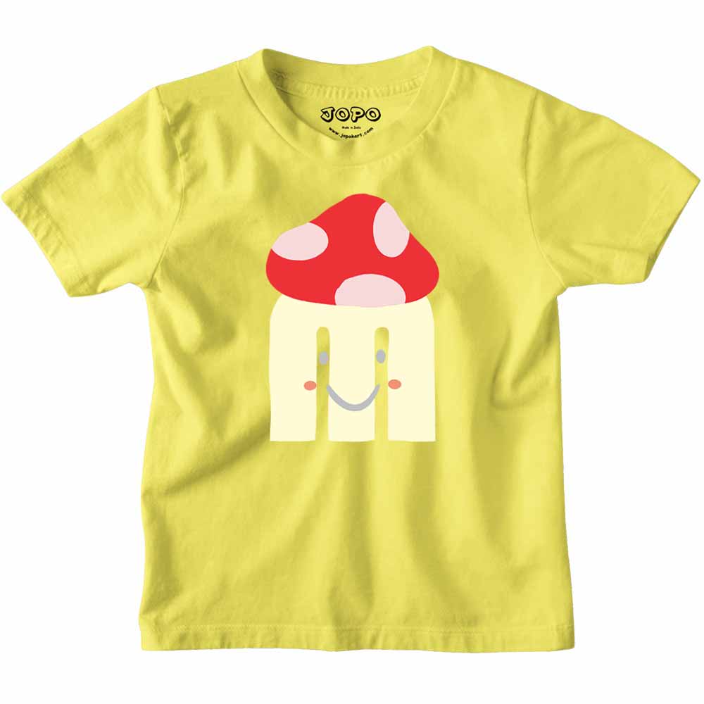 Kid's Alphabet M Mushroom Design Multicolor T-shirt/Romper